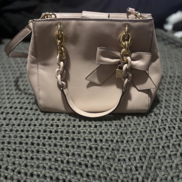 ๐ Michael Kors Jane Large Satchel Shoulder Bag - Blush Pink Leather Gold Chain - Picture 13 of 14